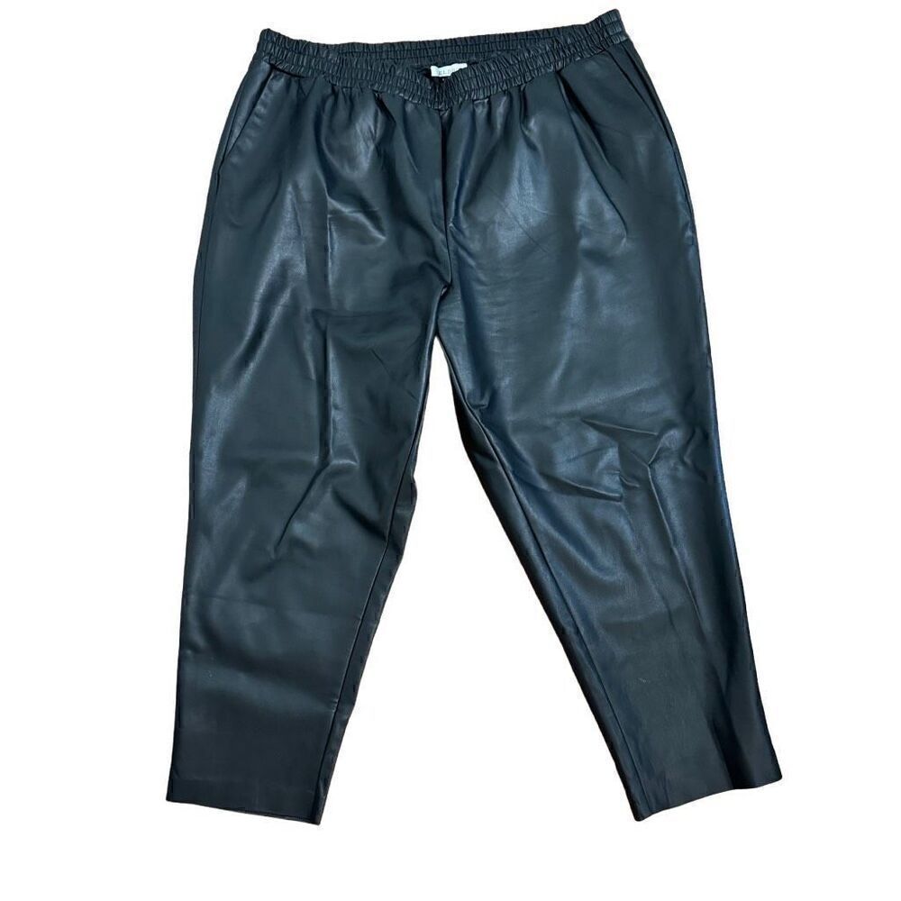 Eloquii Elements Black Faux Leather Cropped Pants Front Pockets Size 22